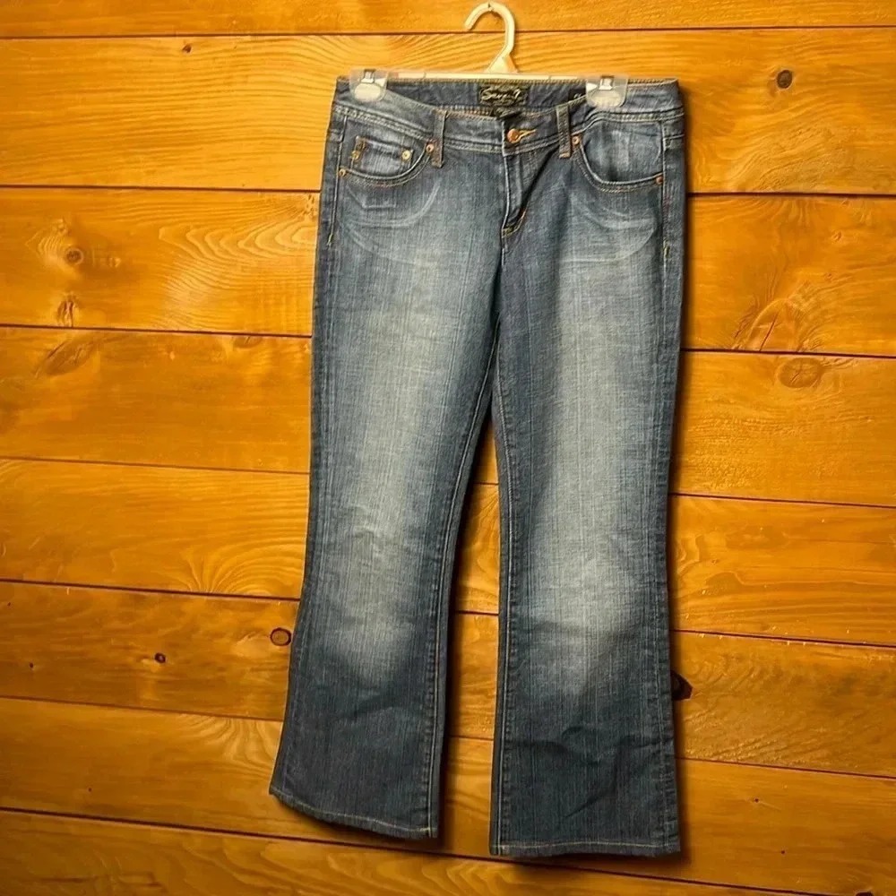 Seven7 Womens Bootcut Jeans 29 Medium Wash Embellished Rhinestone Pockets Flare